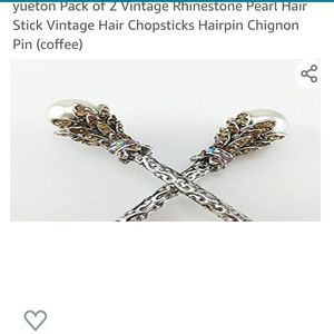 2pk Vintage rhinestone pearl hair sticks